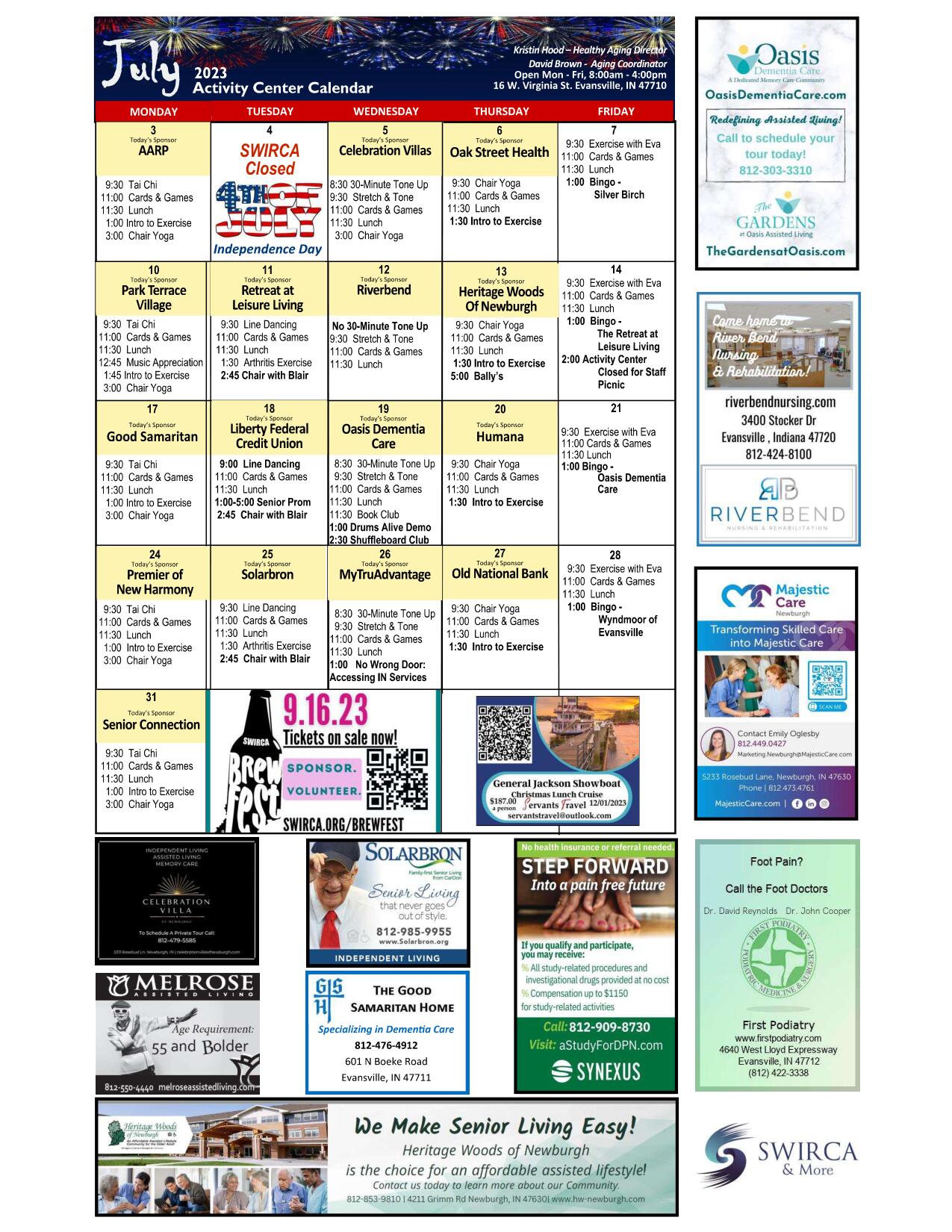 Activity Center Calendar Evansville, IN SWIRCA & More